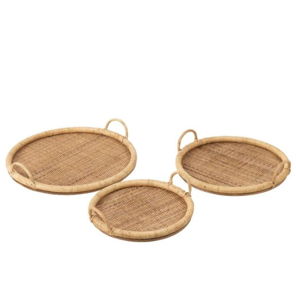 SET OF 3 TRAY OVAL RATTAN/METAL NATURAL