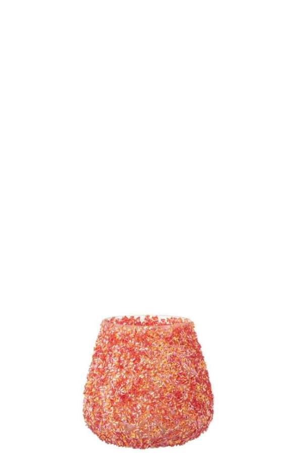 TEALIGHT HOLDER BEADS GLASS DARK ORANGE SMALL