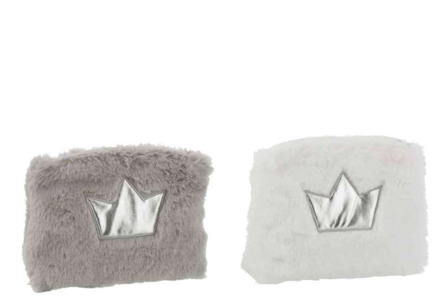 TOILET BAG CROWN PLUSH WHITE/GREY/SILVER ASSORTMENT OF 2