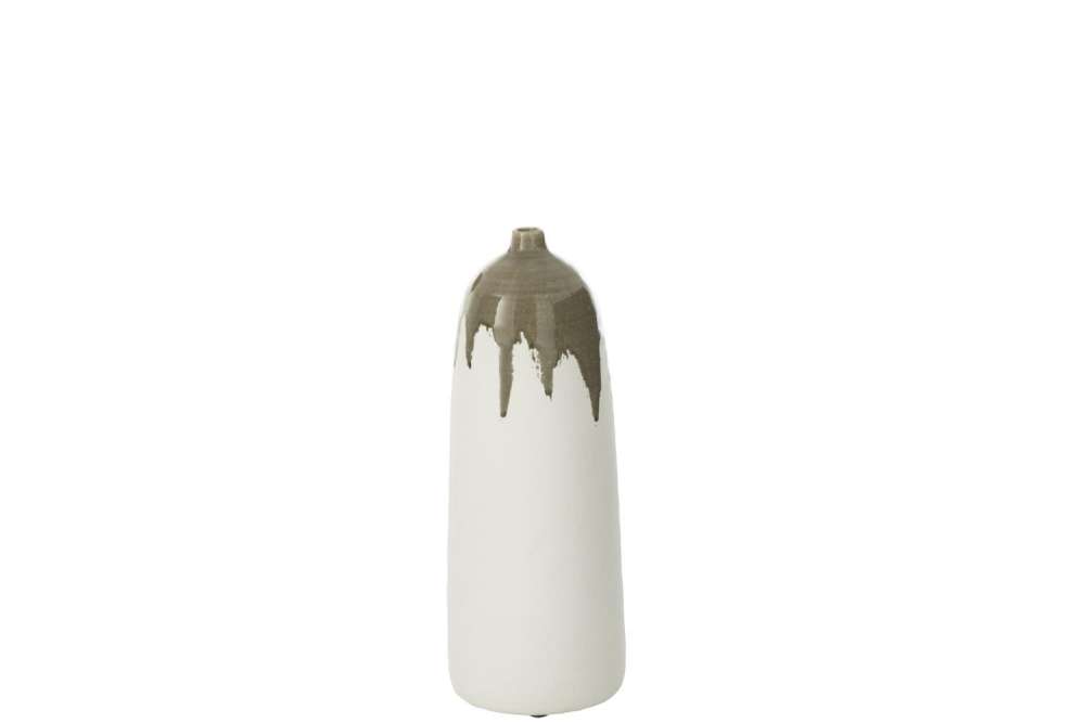 VASE OLEA BOTTLE OLIVE GREEN/WHITE SMALL