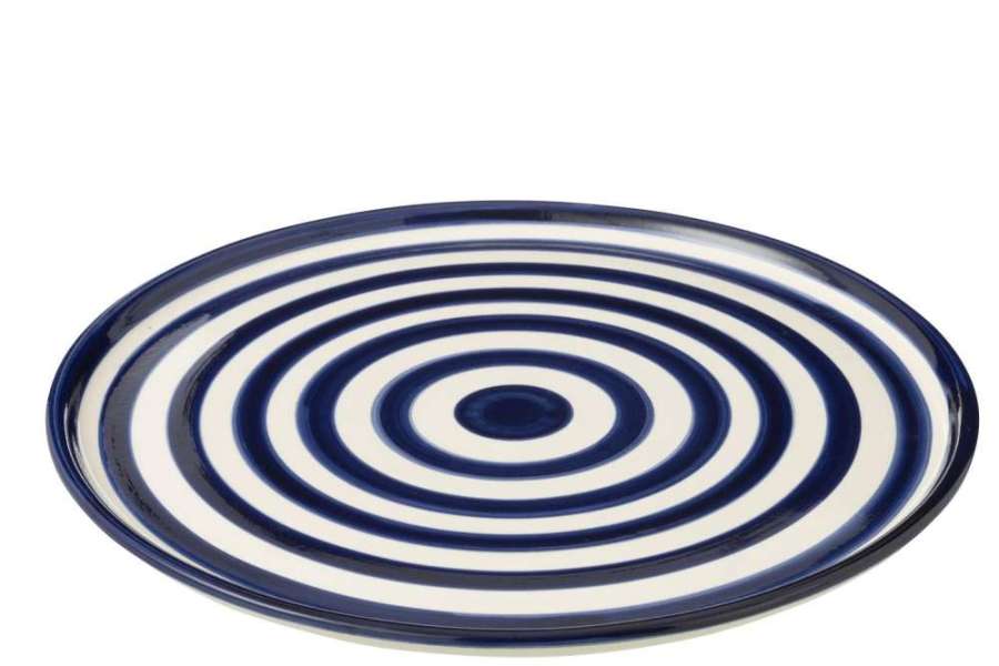 PLATE GRANADA STRIPES CERAMIC WHITE/COBALTO BLUE