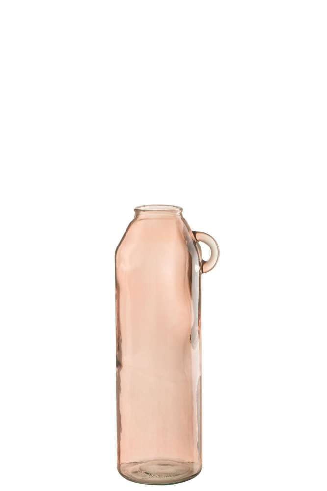 VASE HANDLE CYLINDER GLASS LIGHT PINK LARGE