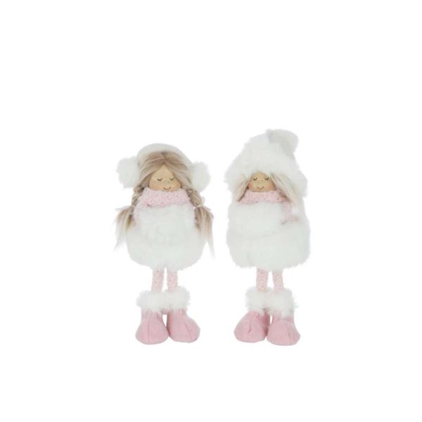 GIRLS STANDING HAT FUR POLYESTER WHITE/PINK SMALL ASSORTMENT OF 2