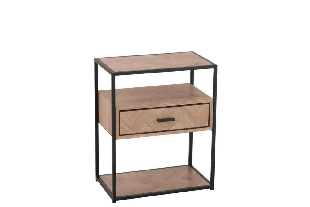 SIDETABLE ZIGZAG 1 DRAWER WOOD/METAL NATURAL/BLACK