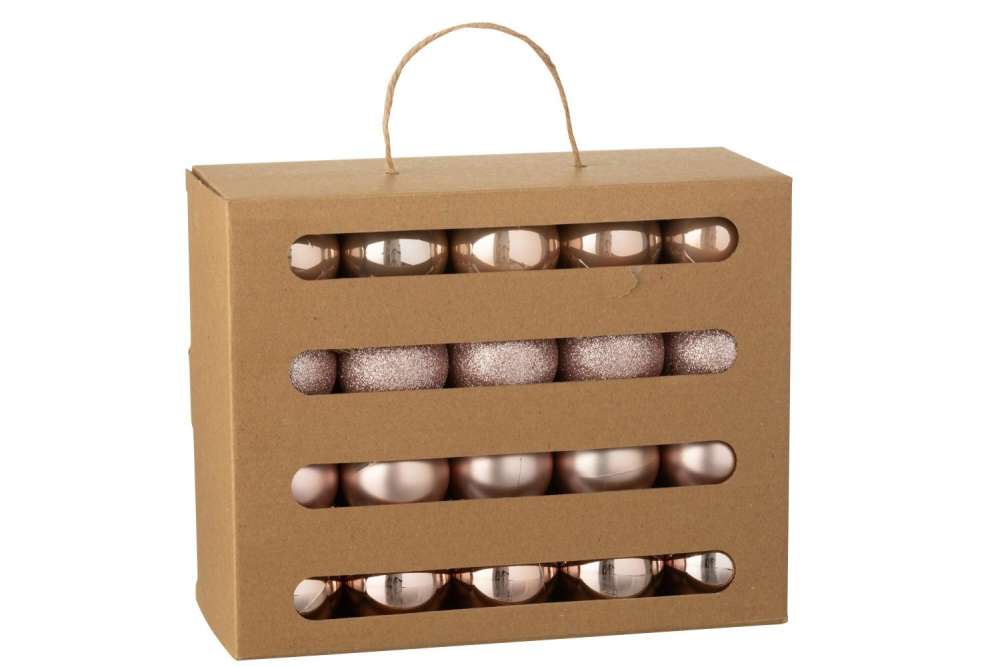 BOX OF 40 CHRISTMAS BAUBLE PLASTIC LIGHT PINK