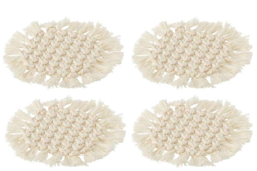 SET OF 4 COASTERS ROUND MACRAME POLYESTER BEIGE