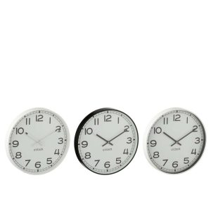 WALL CLOCK ROUND PLASTICWHITE/BLACK LARGE ASSORTMENT OF 3