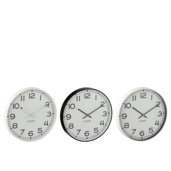 WALL CLOCK ROUND PLASTICWHITE/BLACK LARGE ASSORTMENT OF 3