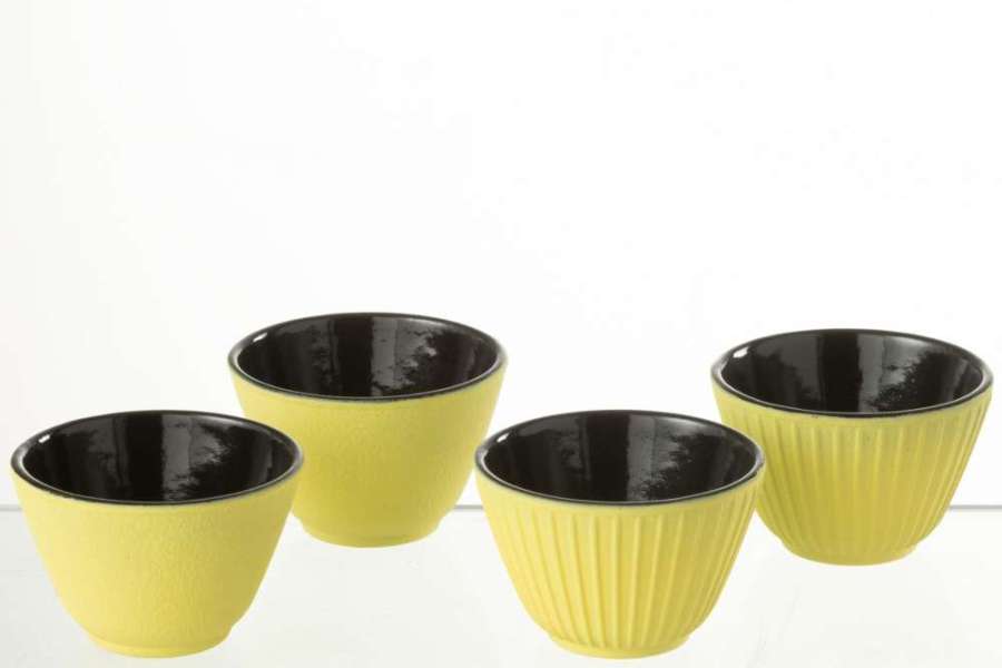 BOX OF 2 TEA CUP METAL YELLOW ASSORTMENT 2