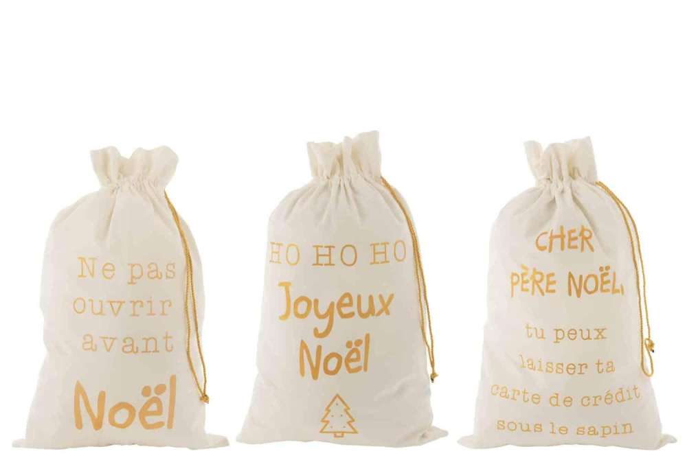 BAG CHRISTMAS FRENCH VELVET WHITE/GOLD LARGE ASSORTMENT OF 3