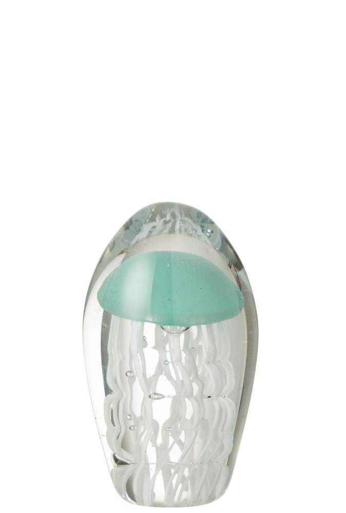 PAPERWEIGHT CALYPSO OVAL GLASS TRANSPARENT/LIGHT BLUE SMALL