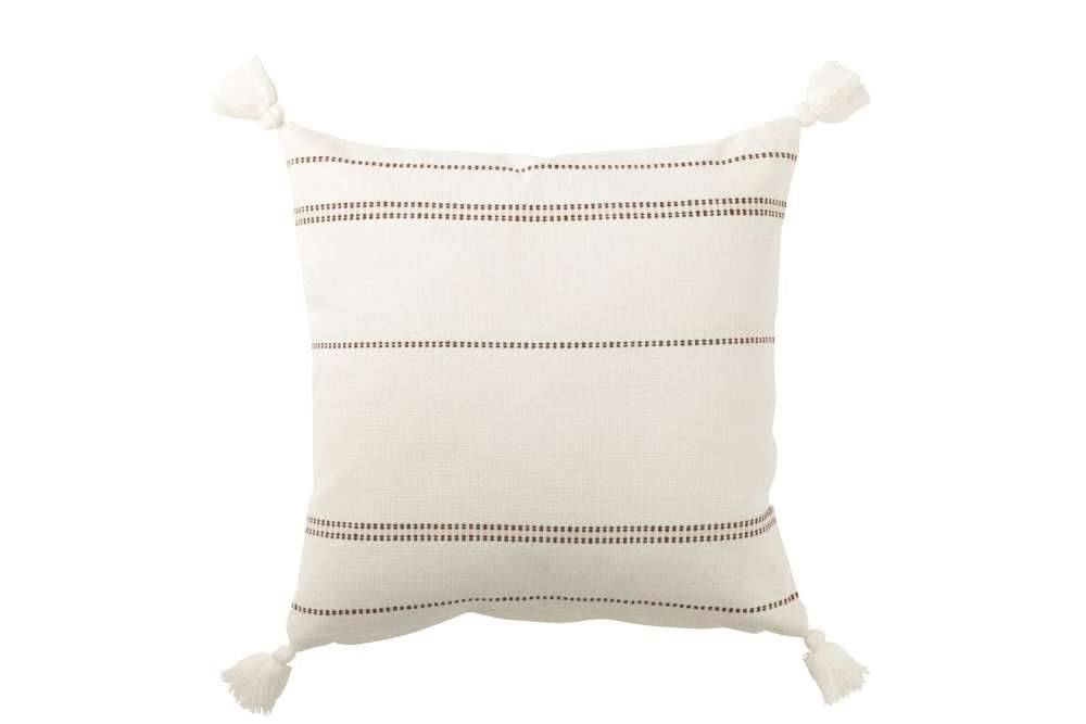 CUSHION 4 TASSELS COTTON WHITE/BROWN