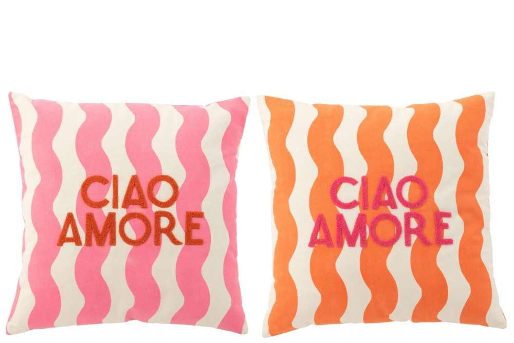 CUSHION CIAO AMORE COTTON PINK/ORANGE ASSORTMENT OF 2