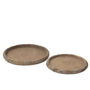 SET OF 2 DECORATIVE TRAYS ANTIQUE CEMENT