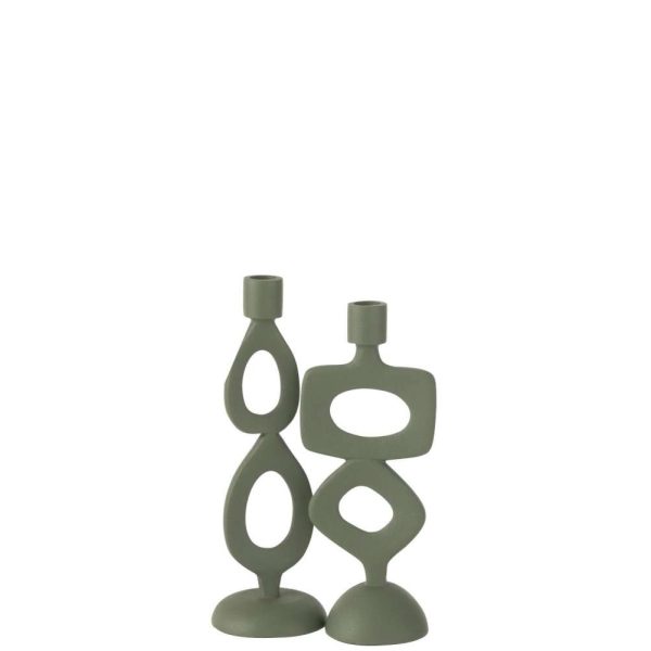CANDLE HOLDER RINGS ALUMINIUM GREEN ASSORTMENT OF 2