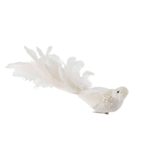 BIRD+CLIP FEATHERS GLITTER WHITE LARGE