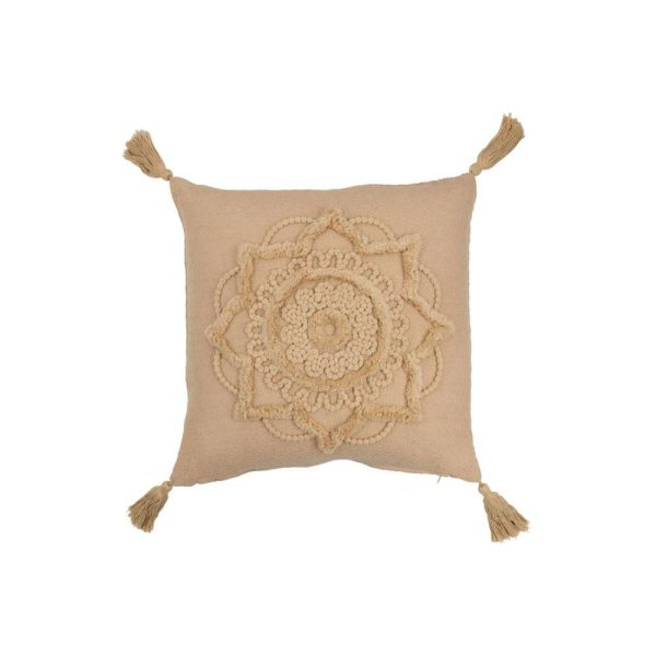 CUSHION FLOWER TASSEL POLYESTER BEIGE