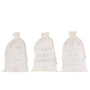 BAG CHRISTMAS ENGLISH VELVET WHITE LARGE ASSORTMENT OF 3