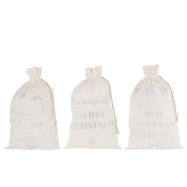 BAG CHRISTMAS ENGLISH VELVET WHITE LARGE ASSORTMENT OF 3