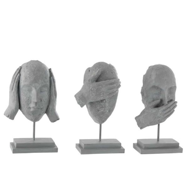 FIGURE SEA/HEAR/SPEAK NO EVIL POLY GREY ASSORTMENT OF 3