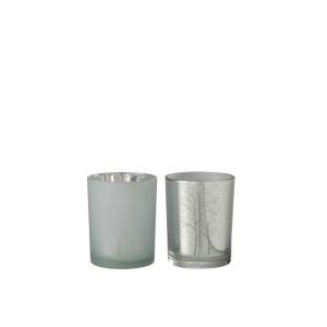 HURRICANE TREE GLASS WHITE/SILVER MEDIUM ASSORTMENT OF 2