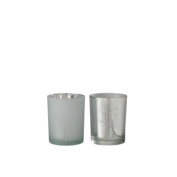 HURRICANE TREE GLASS WHITE/SILVER MEDIUM ASSORTMENT OF 2