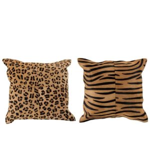 CUSHION ANIMAL PRINT LEATHER MIX ASSORTMENT OF 2