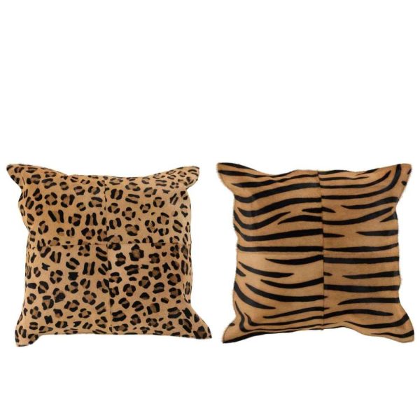 CUSHION ANIMAL PRINT LEATHER MIX ASSORTMENT OF 2