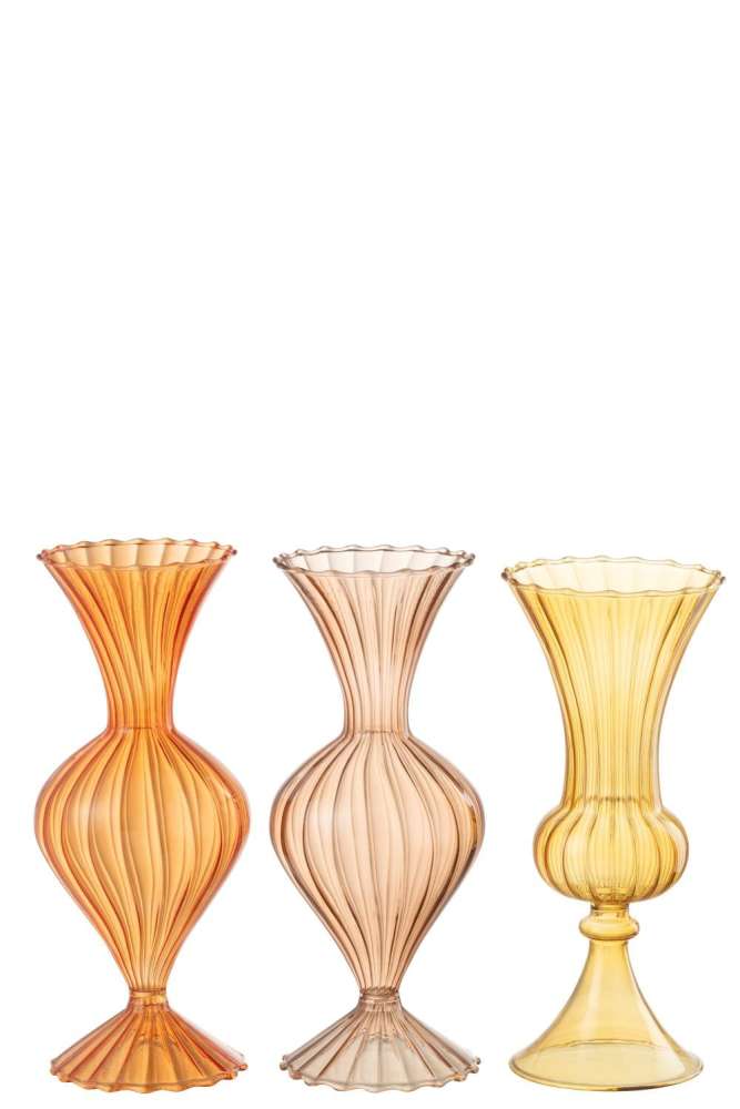 VASE DROP/CHALICE GLASS ORANGE MIX/YELLOW ASSORTMENT OF 3