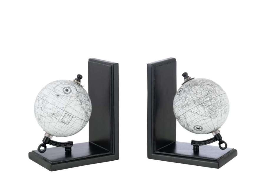 BOOKEND WORLD GLOBE WOOD GREY/BLACK