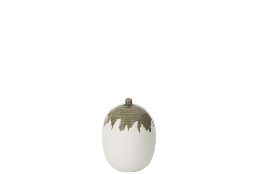 VASE OLEA BOTTLE OVAL OLIVE GREEN/WHITE