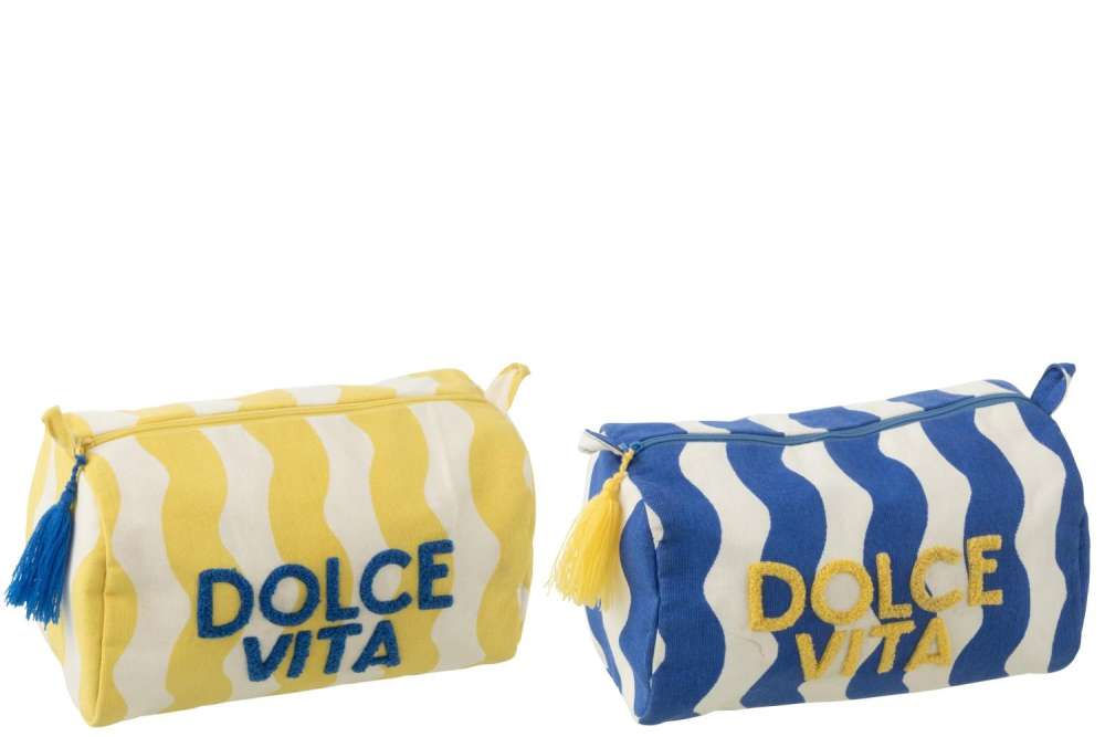 TOILET BAG DOLCE VITA COTTON BLUE/YELLOW ASSORTMENT OF 2