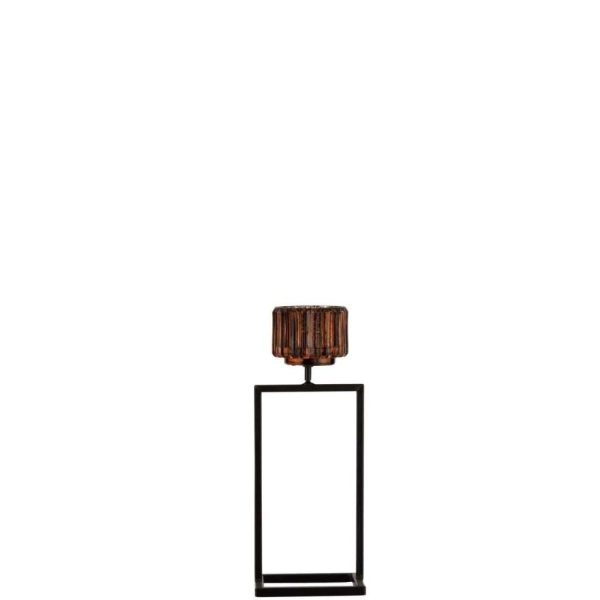 TEALIGHT HOLDER STAND RIGHT GLASS BROWN SMALL