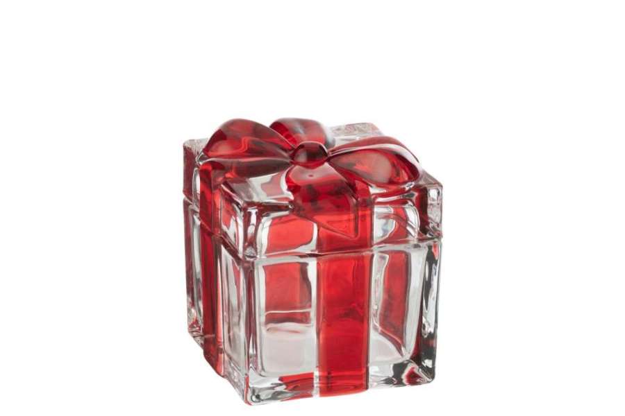 STORAGE JAR GIFTBOX GLASS RED LARGE