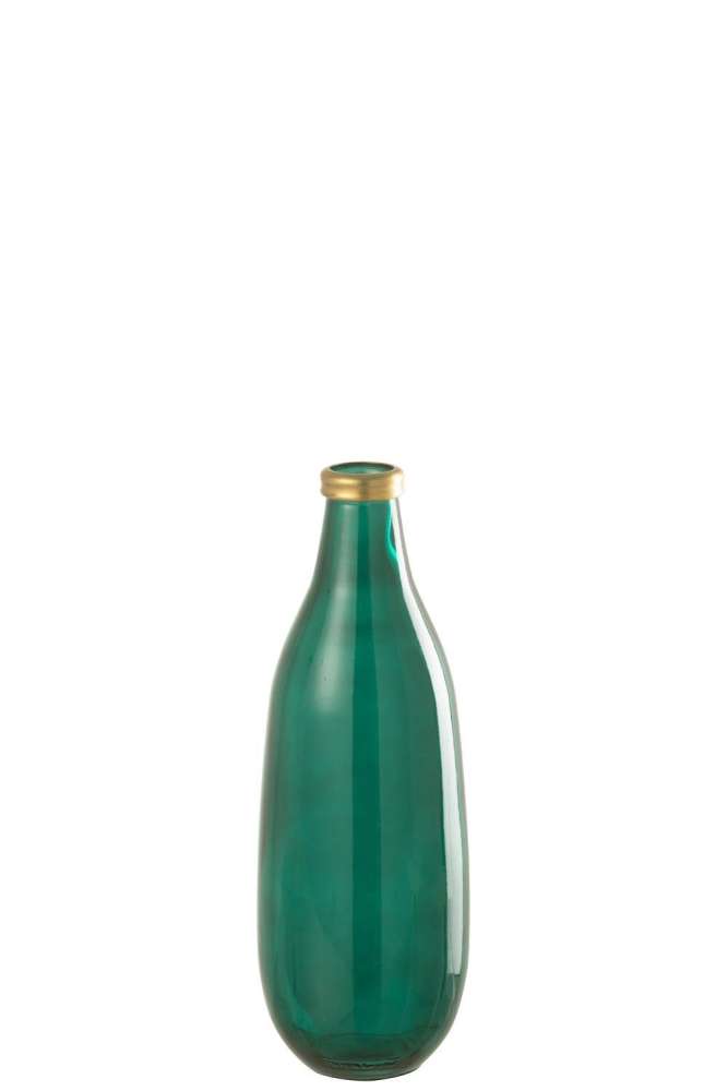 VASE GOLD RIM GLASS GREEN MEDIUM
