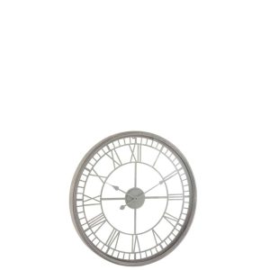 CLOCK ROMAN NUMERALS METAL/GLASS GREY