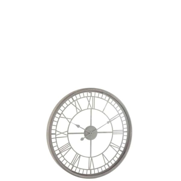 CLOCK ROMAN NUMERALS METAL/GLASS GREY