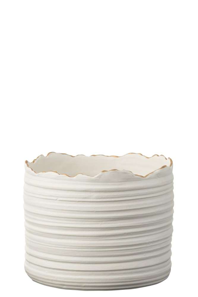 FLOWER POT TALL PORCELAIN WHITE/GOLD LARGE