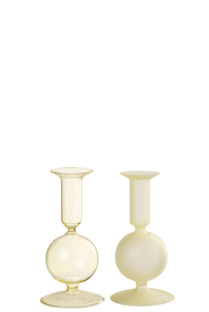 CANDLE HOLDER 1 ORB MATTE/TRANSPARENT GLASS LIGHT YELLOW SMALL ASSORTMENT OF 2