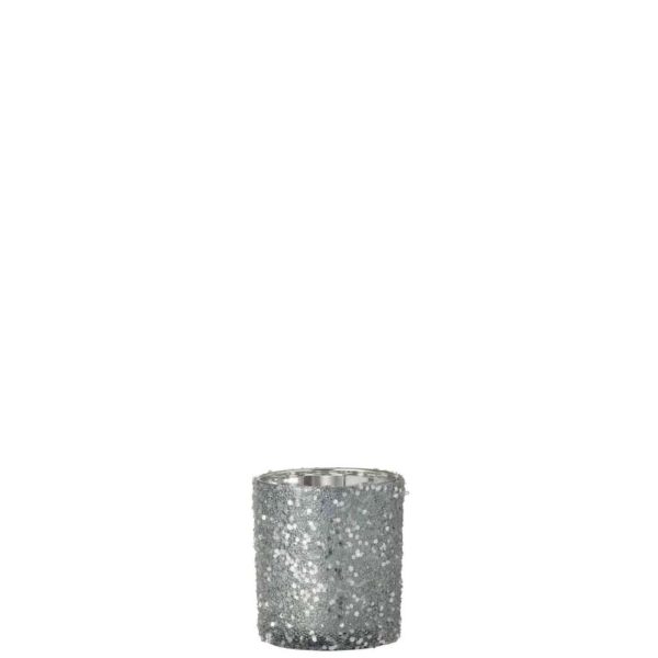TEALIGHT HOLDER PEARLS GLASS LIGHT BLUE SMALL