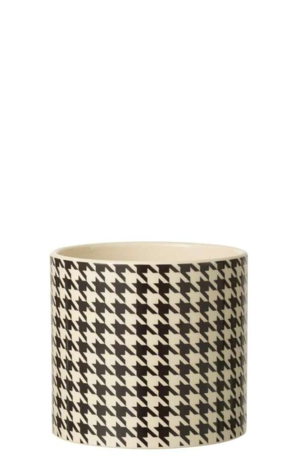 FLOWERPOT ROUND PIED-DE-POULE MARGO CERAMIC WHITE/BLACK LARGE