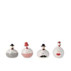 CHICKEN BONJOUR/MON AMOUR CERAMIC WHITE/RED/BLACK SMALL ASSORTMENT OF 4