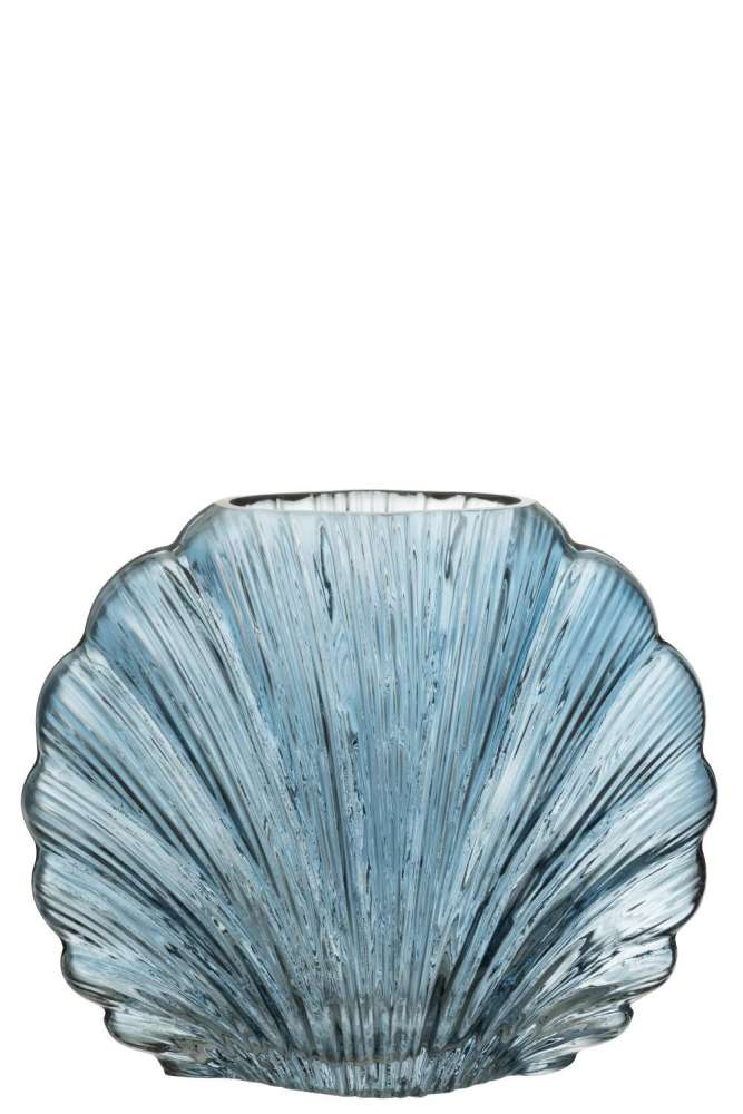 VASE SHELL GLASS LIGHT BLUE LARGE
