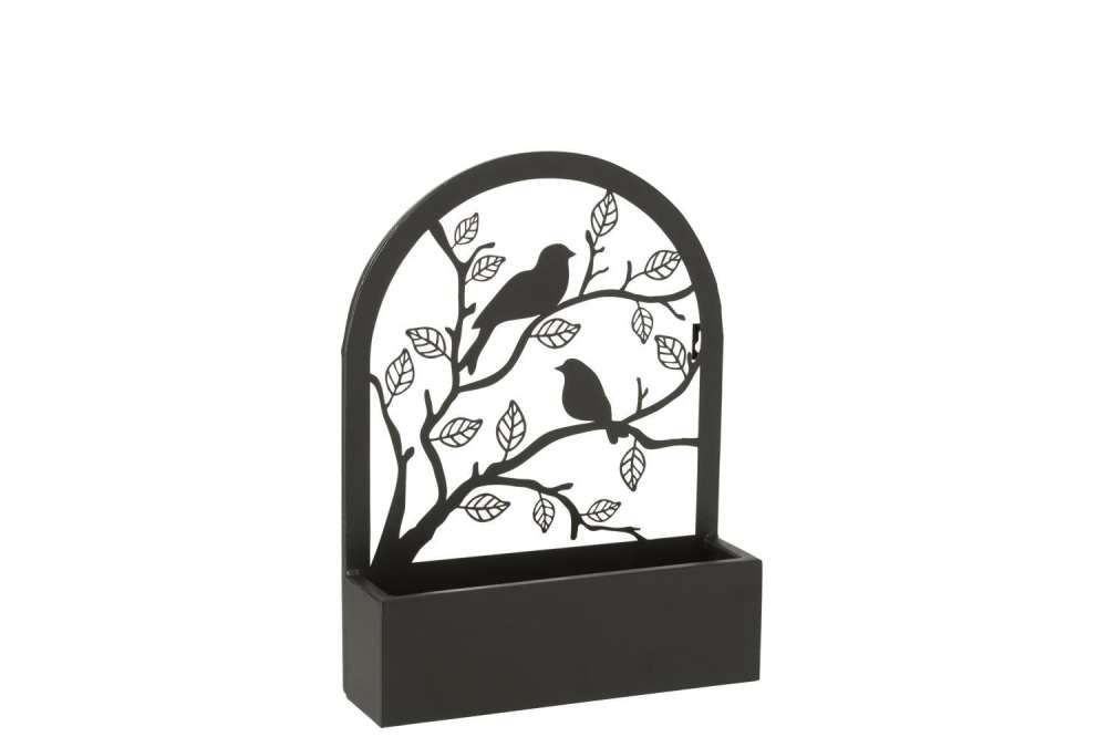 WALL DECORATION/FLOWERS POT BIRDS METAL BLACK