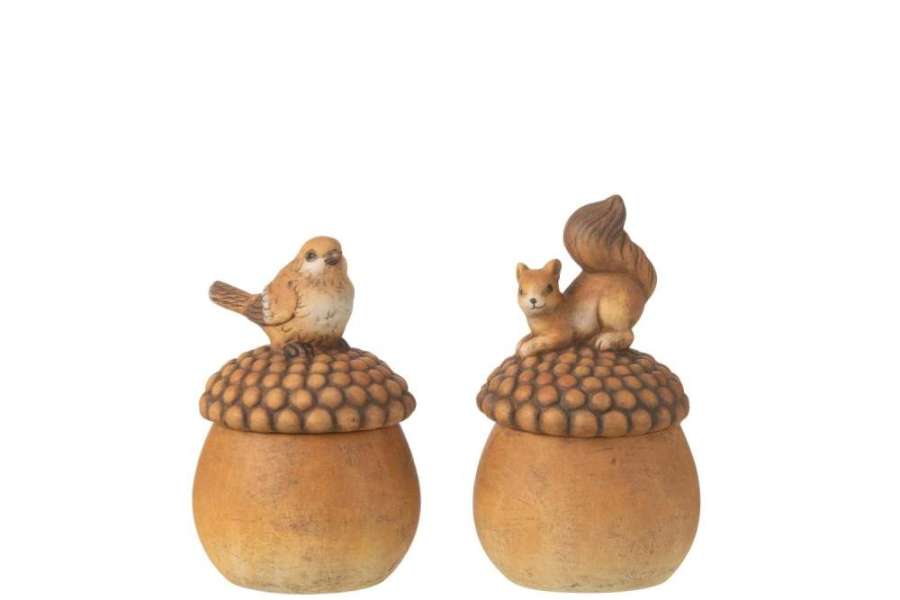 BIRD+SQUIRREL ON ACORN PORCELAIN BROWN LARGE ASSORTMENT OF 2