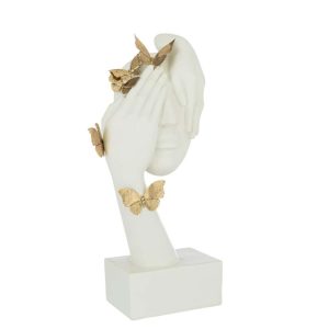 FACE BUTTERFLIES STAND POLY WHITE/GOLD