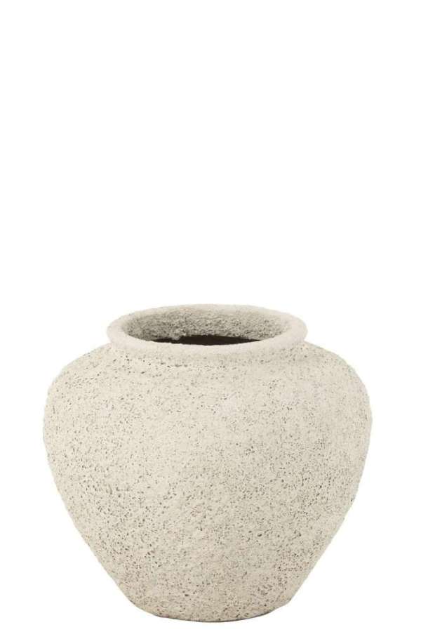 FLOWERPOT ANTIQUE ROUND CEMENT WHITE