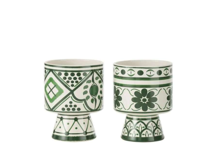 FLOWERPOT RHODES  CERAMIC GREEN MEDIUM ASSORTMENT OF 2