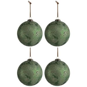 BOX OF 4 CHRISTMAS BALL GLASS ANTIQUE LIME LARGE
