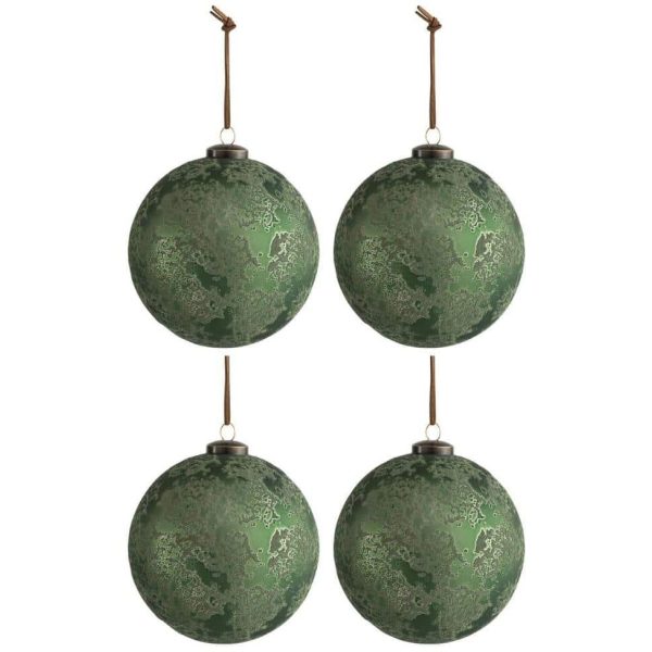 BOX OF 4 CHRISTMAS BALL GLASS ANTIQUE LIME LARGE